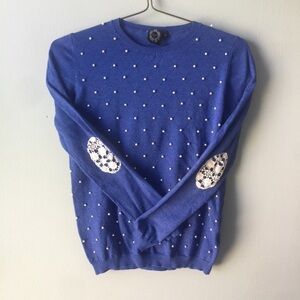 Matilda USA blue pearl elbow patch sweater M